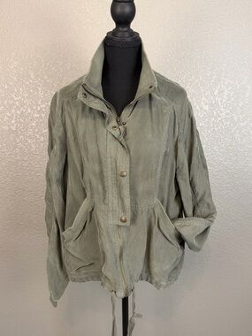 Washed Light Olive Utility Jacket with Drawstring Hem